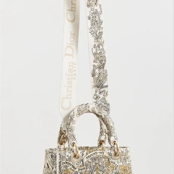 Christian Dior Cream & Gold Embroidered Lady Dior Tote - Picture 5 of 17